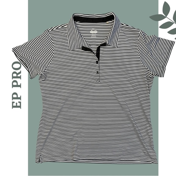 EP Pro Women’s Golf Shirt Navy White Stripe Short Sleeve Collar Shirt Size XL - Picture 1 of 5